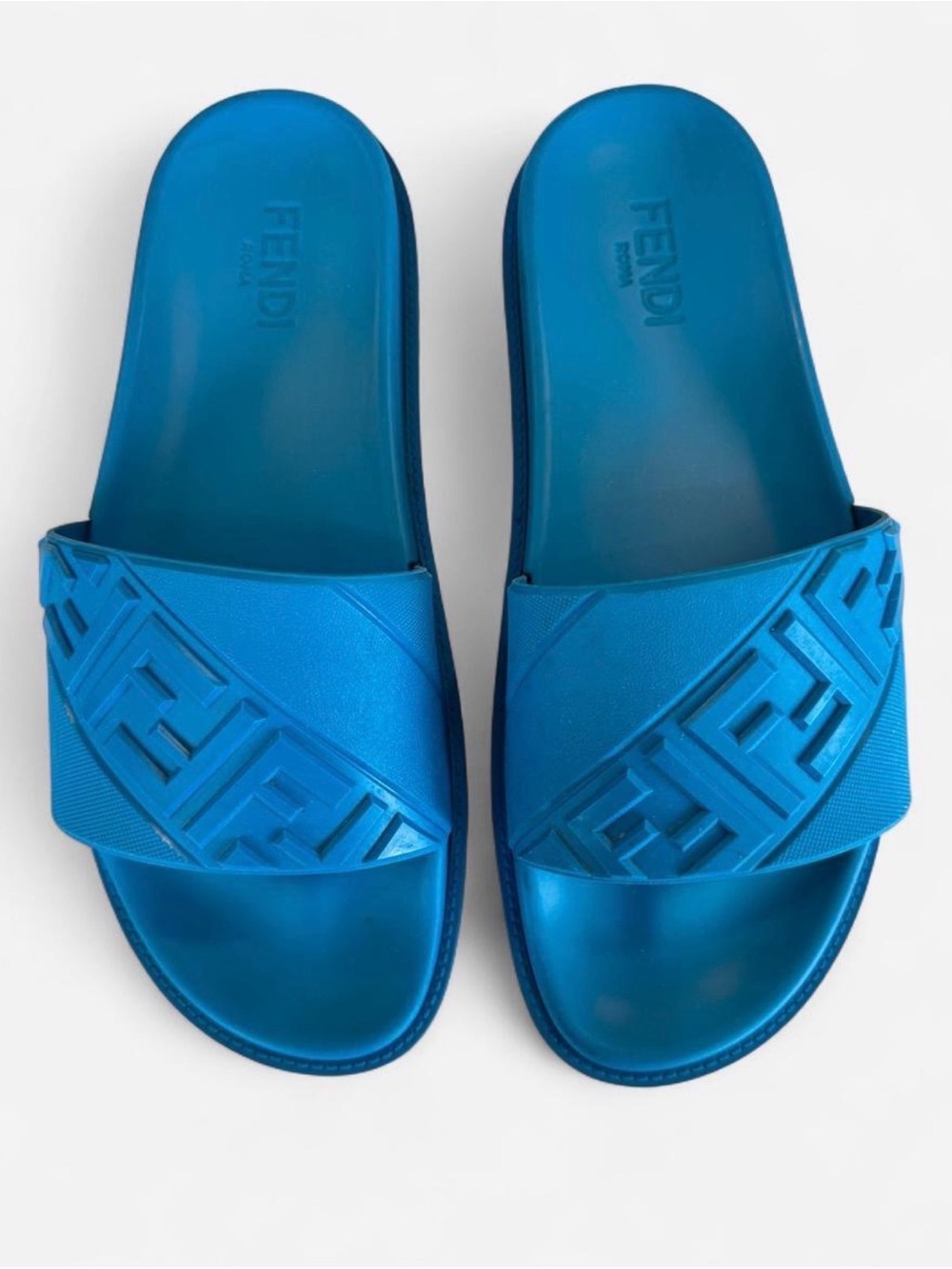 Fendi Roma Blue FF Logo Slide Sandals